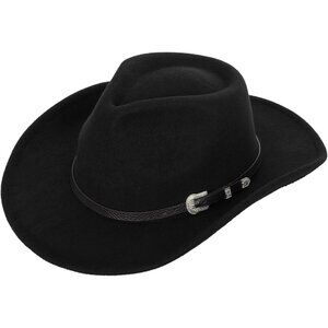 Women's Black Western With Leather Band Belt Classic Fedora Felt Cowboy Hat